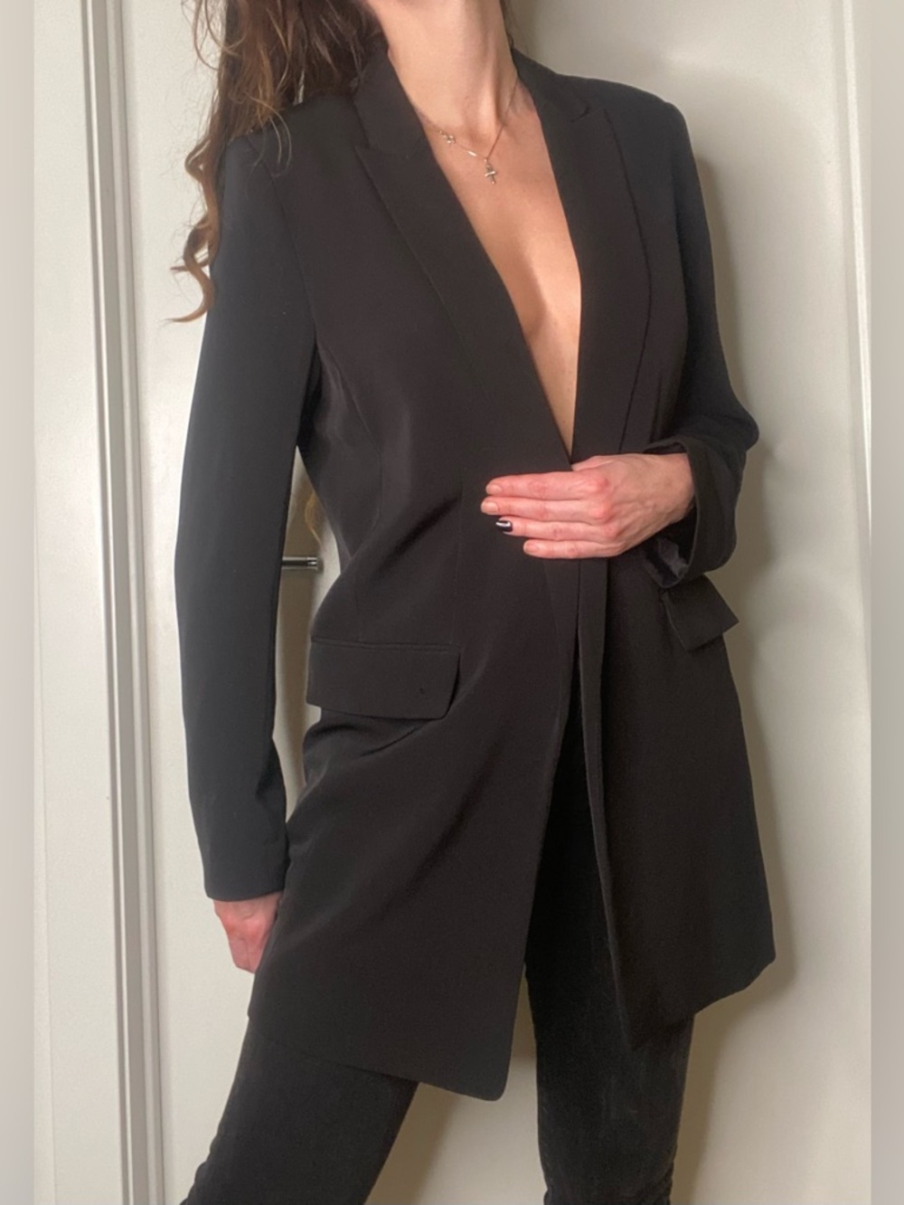Classic sleek Black Longline Women's Blazer Jacket Size M-L